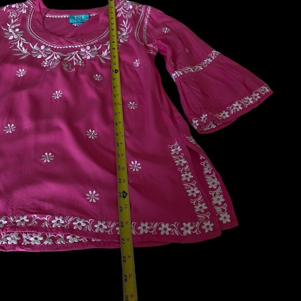 Escapada Womens Embroidered Tunic Top Bell Sleeve Pink White Sz S Boho Fairy - Picture 5 of 9